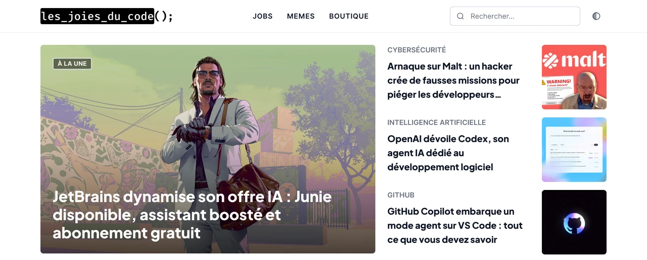 Page d'accueil de lesjoiesducode.fr