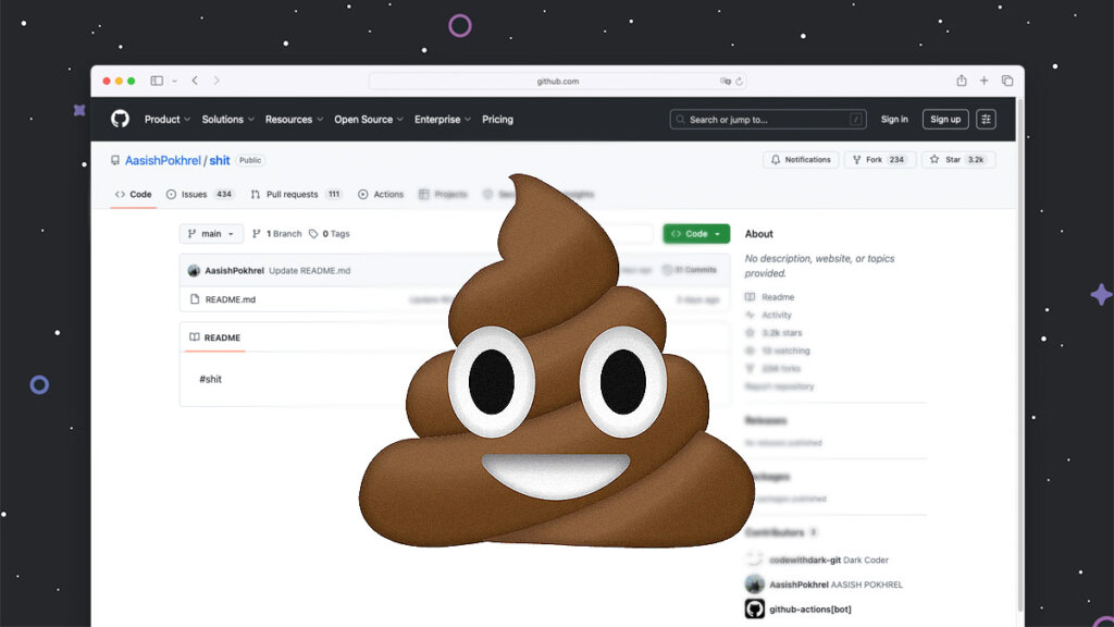 Insolite : GitHub a célébré le cap du milliard de repos sur sa plateforme avec un projet de merde