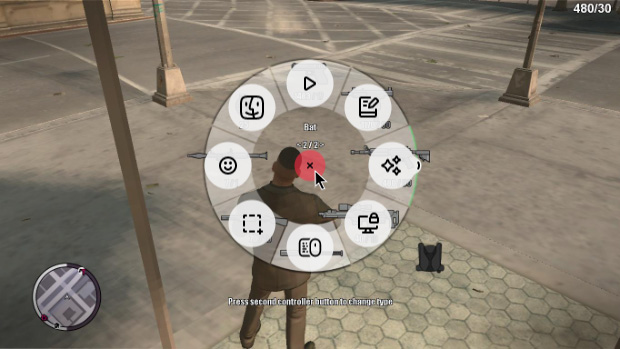 L'Actions Ring de Logitech en superposition d'une capture de GTA 5 (sélection d'armes)