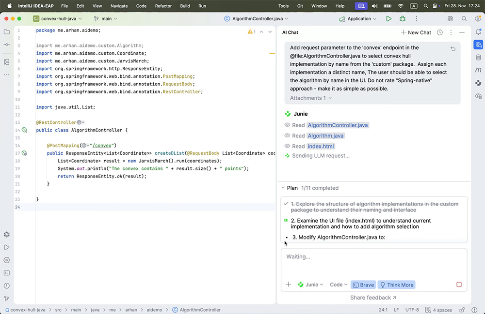 L'agent de programmation Junie intégré dans le chat IA des IDE de JetBrains