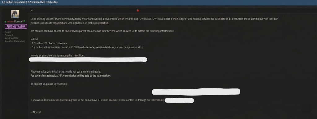 Post du hacker sur BreachForums