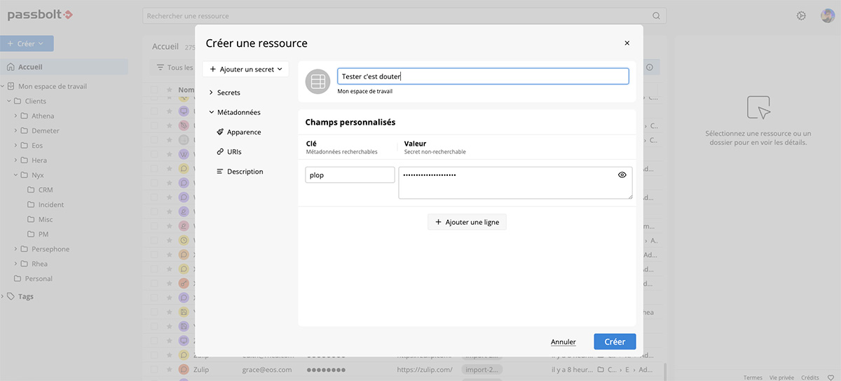 Gestion des champs personnalisés (custom fields) dans Passbolt