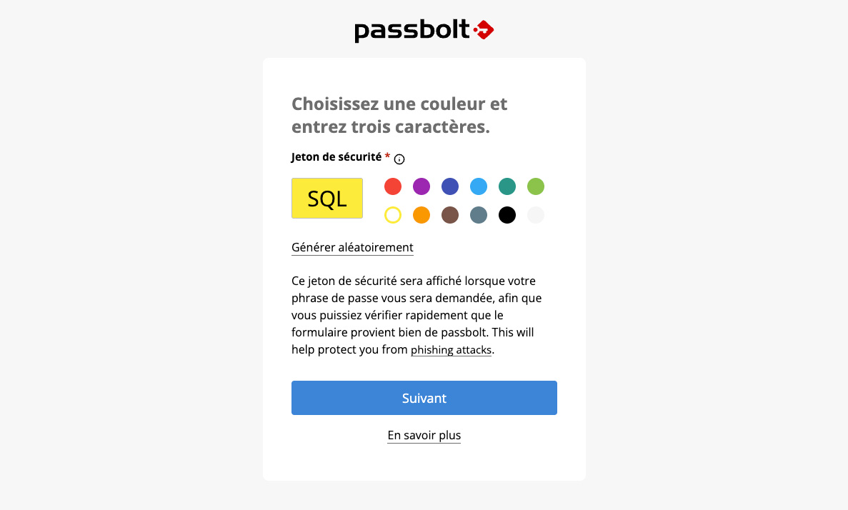 Choix de votre token visuel dans Passbolt