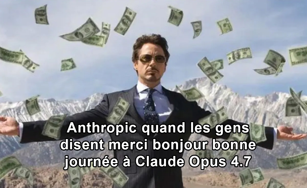 Tony Stark avec plein de billets qui volent (meme)