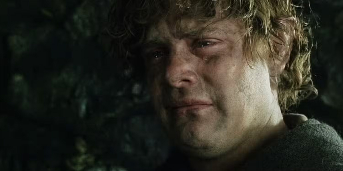 Sam Gamgee qui pleure dans le Seigneur des Anneaux
