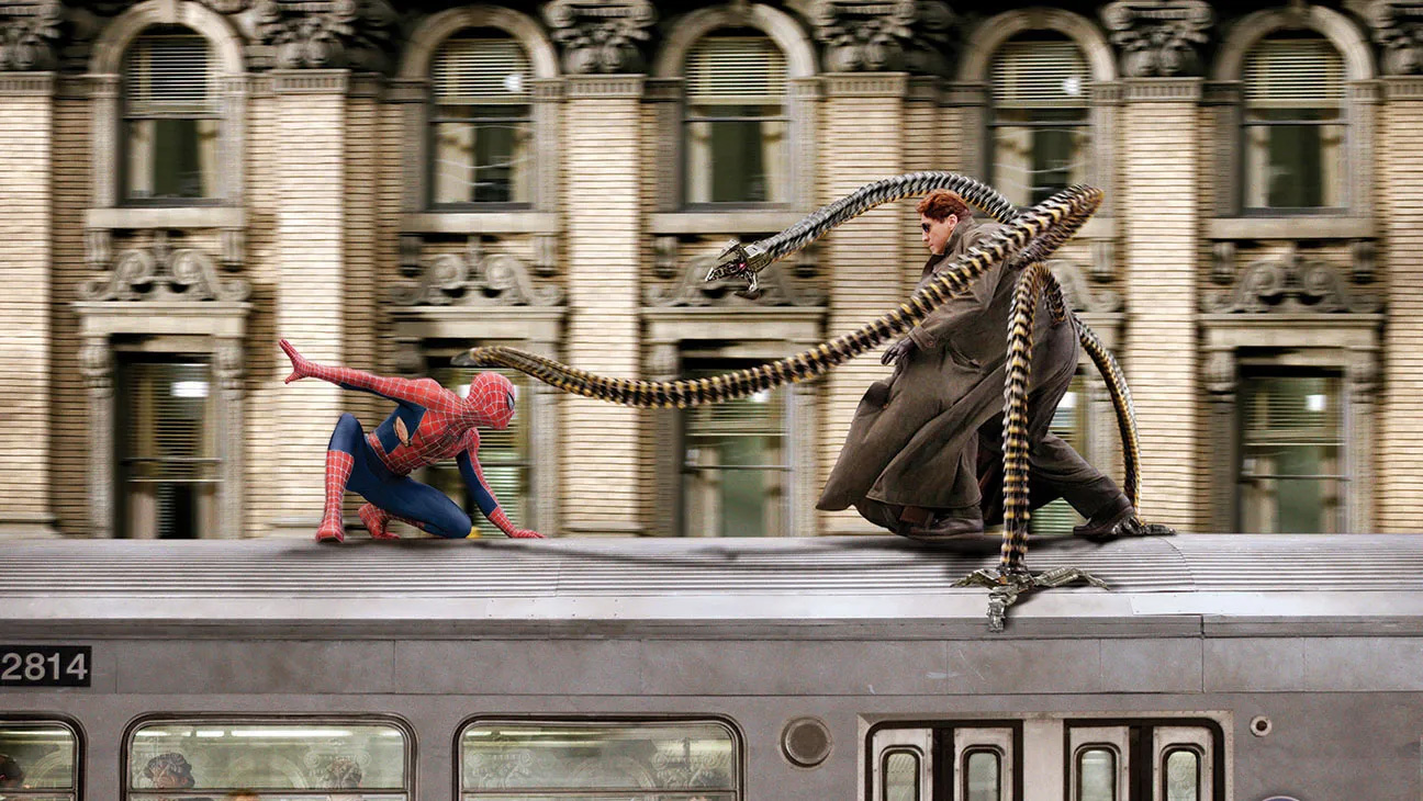 Spiderman contre Doctor Octopus sur un métro en mouvement dans le film