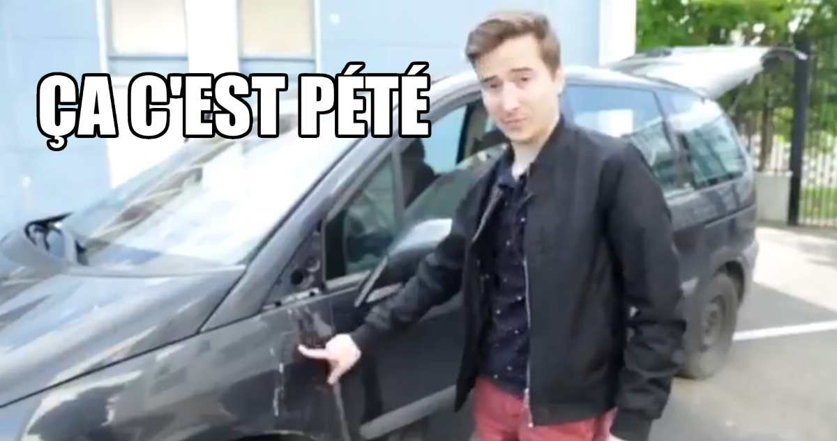 Meme Ça c'est pété : Sylvain Levy (Vilebrequin) montre du doigt la portière abîmée d'une voiture
