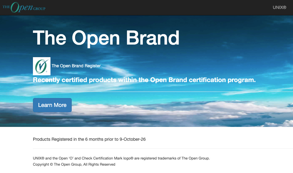 Page des produits récemment certifiés de The Open Group, vide pour les six mois précédant le 9 octobre 2026